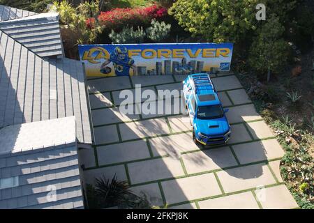 Une vue aérienne de la Los Angeles Rams Draft House at11902, rue Ellice, le dimanche 2 mai 2021, à Malibu, Calif. Banque D'Images