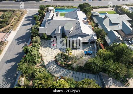 Une vue aérienne de la Los Angeles Rams Draft House at11902, rue Ellice, le dimanche 2 mai 2021, à Malibu, Calif. Banque D'Images