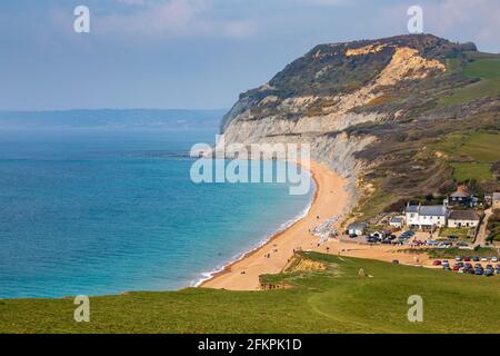 Golden Cap de Ridge Cliff à Seatown sur la côte jurassique, Dorset, Angleterre Banque D'Images