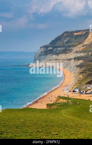 Golden Cap de Ridge Cliff à Seatown sur la côte jurassique, Dorset, Angleterre Banque D'Images