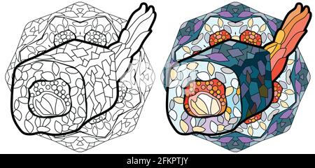 Sushi zentangle dessiné à la main en ornement rond pour colorier, pour t-shirt et autres décorations Illustration de Vecteur