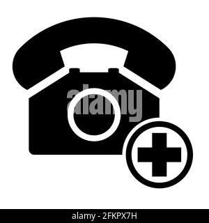 Ancien téléphone avec icône en forme de croix plate isolée sur fond blanc. Symbole de la ligne directe. Illustration du vecteur téléphonique. Contact téléphonique . Illustration de Vecteur
