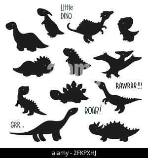 Ensemble de silhouette de dinosaure. Monstres vectoriels de dessin animé. Icônes jurassic dino. Éléments pour la conception de cartes et d'autocollants et de t-shirts Illustration de Vecteur