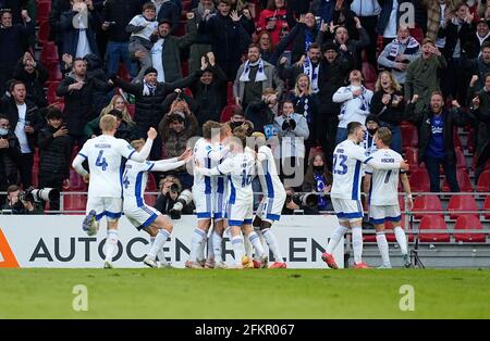 Kamil Wilczek, du FC Copenhagen, célèbre son premier but lors du match de Superliga danois entre le FC Copenhagen et l'AGF d'Aarhus au stade Parken, Copenhague, Danemark, le 3 mai 2021. Banque D'Images