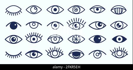 Icônes oculaires. Contours des cils et des symboles des yeux. Signes d'ophtalmologie. Vue, organe fermé et ouvert de la collection de vecteur de vision Illustration de Vecteur