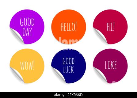 Autocollants positifs de bienvenue. Badges de couleur avec de bonnes inscriptions, bonne chance et bonne journée ensemble de vecteur Illustration de Vecteur