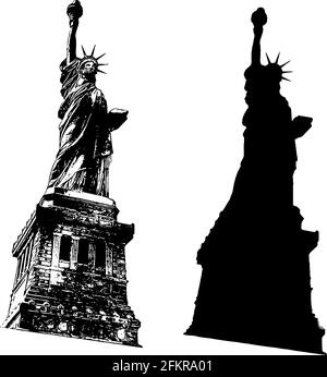Statue de la liberté esquisse et silhouette Illustration de Vecteur