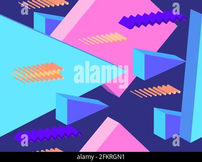Motif Memphis sans couture avec formes géométriques isométriques 3d dans le style des années 80. Contexte des produits promotionnels, du papier d'emballage et de l'impression. Illustration de Vecteur