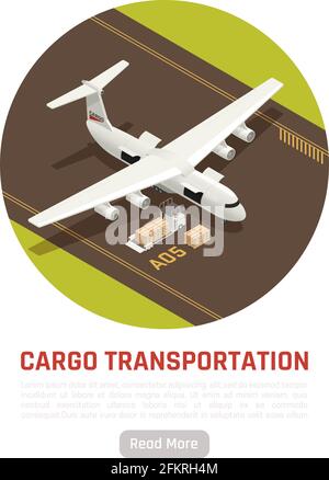 Illustration circulaire isométrique du transport de marchandises avec avion sur la piste de illustration du vecteur de fret et des boîtes d'atterrissage Illustration de Vecteur