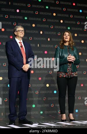 Photo du dossier datée du 26/09/18 de Bill et Melinda Gates qui ont annoncé qu'ils divorcent. Date de publication : lundi 3 mai 2021. Banque D'Images