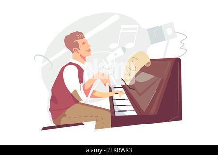 Pianiste de jazz à l'instrument de piano Illustration de Vecteur