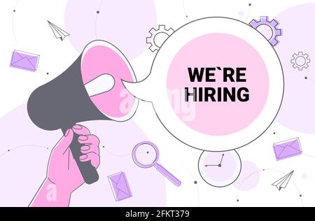 le responsable rh tient le haut-parleur que nous embauchons. rejoignez-nous discours vacant besoin d'un concept de recrutement d'emploi Illustration de Vecteur