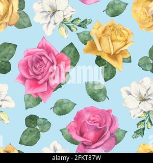 Motif fleuri sans couture. Illustration aquarelle. Dessin à la main Banque D'Images
