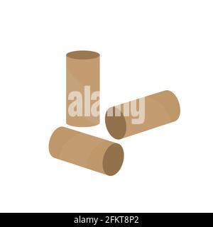 Vider les rouleaux de papier hygiénique. Trois tubes de papier hygiénique. Déchets de papier pour recyclage. Noyau en carton de papier de soie. Vider les serviettes de bain utilisées. Isolé sur blanc Illustration de Vecteur