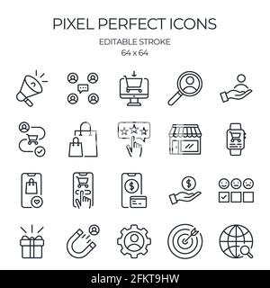 Les icônes de contour modifiables liées à l'acheteur ou au client sont isolées sur l'illustration vectorielle plate d'arrière-plan blanc. Pixel parfait. 64 x 64. Illustration de Vecteur