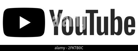 VINNYTSIA, UKRAINE - 3 mai 2021 : logo YouTube en noir isolé sur fond blanc Illustration de Vecteur