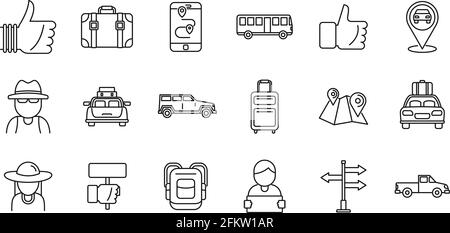 Ensemble d'icônes d'automobile de randonnée, style de contour Illustration de Vecteur