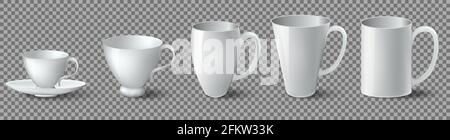 Un ensemble de mugs blancs de différentes formes pour la mocap. Blanc isolé sur un fond transparent. Illustration vectorielle. Vous pouvez changer la couleur en celle-ci Illustration de Vecteur