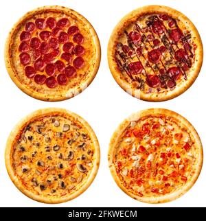 Variété de pizzas isolées menu collage Banque D'Images