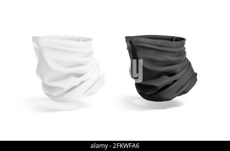 maquette de soufflet noir et blanc, demi-tour de vue, rendu 3d. Maquette de mouchoir de protection vide, isolée. Bandana transparent pour accessoires Banque D'Images