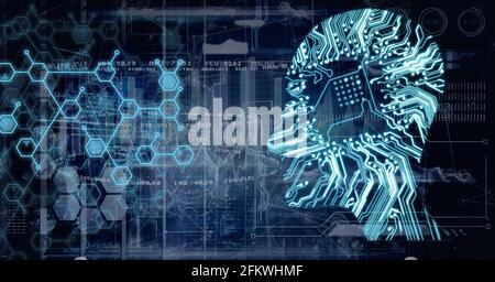 Composition de la tête humaine formée avec la carte de circuit imprimé sur produit chimique composés et traitement de données Banque D'Images
