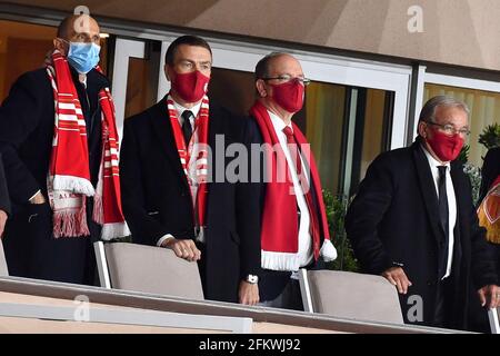 Oleg Petrov, Albert II Prince de Monaco assistez au match Monaco contre Lyon - Ligue 1 Uber Eats au stade Louis II, à Monaco, le 2 mai 2021. (Photo de Lionel Urman/Sipa USA) Banque D'Images