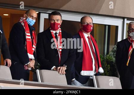 Oleg Petrov, Albert II Prince de Monaco assistez au match Monaco contre Lyon - Ligue 1 Uber Eats au stade Louis II, à Monaco, le 2 mai 2021. (Photo de Lionel Urman/Sipa USA) Banque D'Images