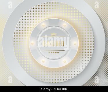 Vector blanc casino poker chip éléments lumineux. Fond géométrique rond blanc, points dorés scintillants. Bannière Web de Blackjack ou de casino en ligne Illustration de Vecteur