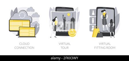 Transfert de données en ligne et expérience virtuelle - illustrations vectorielles abstraites. Illustration de Vecteur