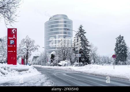 Panoramahaus in Dornbirn en hiver, Vorarlberg, Autriche Banque D'Images