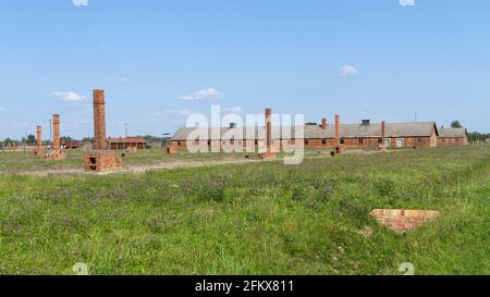 Casernes, camp de concentration Memorial Auschwitz II Birkenau, Pologne Banque D'Images