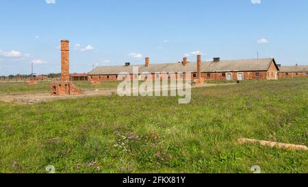 Casernes, camp de concentration Memorial Auschwitz II Birkenau, Pologne Banque D'Images