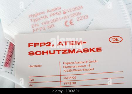 Masque FFP2 de Hygiene Austria, Wiener Neudorf NÖ, Autriche Banque D'Images
