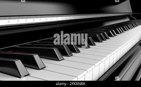 détail d'un piano classique noir. rendu 3d. Banque D'Images