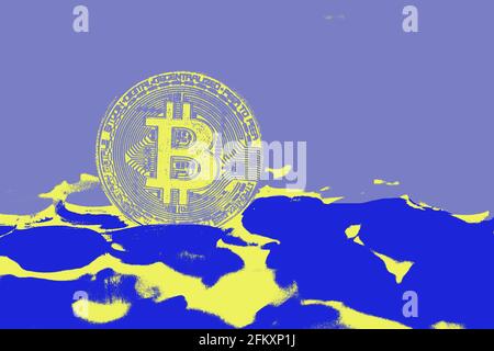 Monnaie numérique Bitcoin d'or, argent numérique futuriste, Banque D'Images