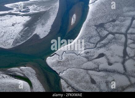 Photographie aérienne de l'estuaire de la rivière Chemainus, vallée de Chemainus, île de Vancouver, Colombie-Britannique, Canada. Banque D'Images