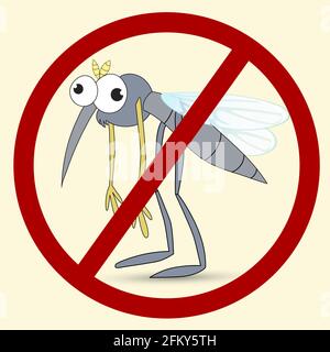 Signe anti moustique avec un moustique drôle de dessin animé Illustration de Vecteur