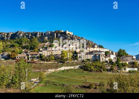Le village de Trigance dans les gorges du Verdon, Gorges du Verdon, un paysage extraordinaire de la célèbre canyon avec des roches calcaires dans les Alpes, Provence, Fra Banque D'Images