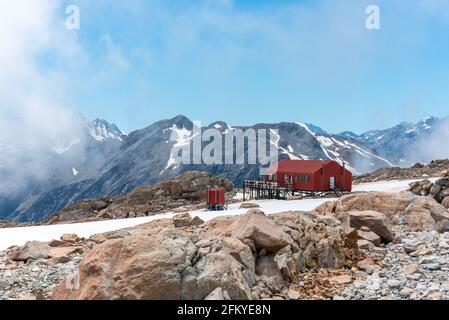 Vue sur Mueller Hut dans le parc national de Mount Cook, île du Sud de la Nouvelle-Zélande Banque D'Images