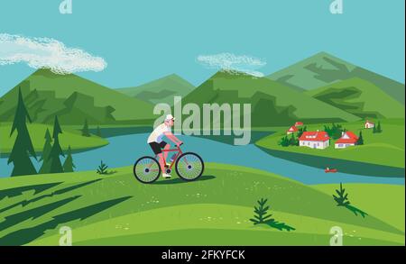 Paysage de vallée de montagne verte Illustration de Vecteur