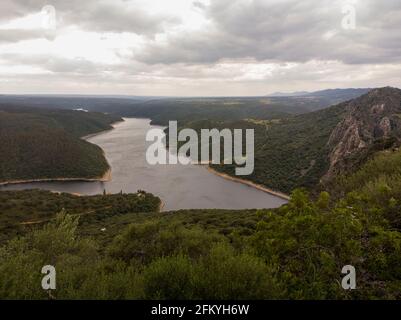 Monfrague, Salto de Gitano, avec le Tage du point de vue du château, Espagne Banque D'Images