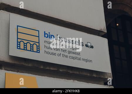 Bruxelles, Belgique - 16 août 2019 : panneau à l'entrée de bip.brussels, la maison de la région de Bruxelles-capitale fournissant des informations sur entert Banque D'Images