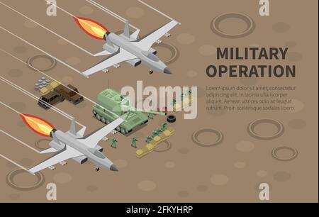 Unités d'aviateurs des forces aériennes militaires équipées pour des combats spéciaux illustration du vecteur d'arrière-plan de composition isométrique des opérations au sol Illustration de Vecteur