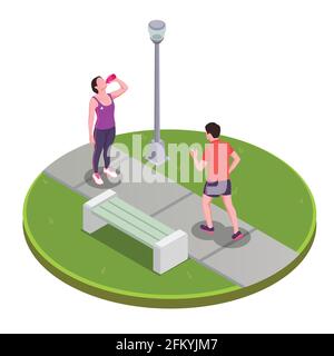 Course à pied et jogging personnes dans le parc concept avec un style de vie actif symboles illustration vectorielle isométrique Illustration de Vecteur