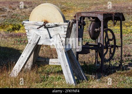 Myggbukta, une station de radio et de trappeurs de la baie Mackenzie, dans la mer du Groenland, en Terre du Roi Christian X, au Groenland. Banque D'Images