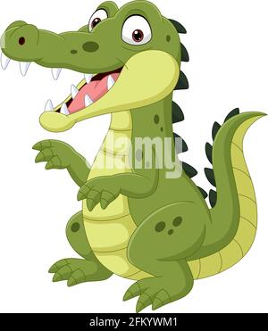 Cartoon funny crocodile isolé sur fond blanc Illustration de Vecteur