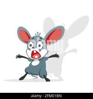 La souris de dessin animé est terrifiée. Le petit rat a tremblé et hurlé dans la fuse. Illustration vectorielle d'un caractère isolé sur un fond blanc Illustration de Vecteur
