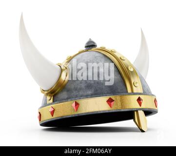 Casque Viking isolé sur fond blanc. Illustration 3D. Banque D'Images