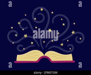 Ouvrez le livre papier et les étoiles comme symbole imagination et fantaisie. Histoire vieux livre. Illustration vectorielle Illustration de Vecteur