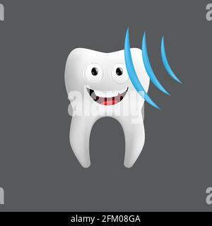 Dent souriante avec une onde ultrasonore. Personnage mignon avec expression faciale. Icône amusante pour le design des enfants. illustration 3d réaliste d'un vecteur Illustration de Vecteur